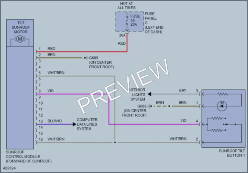 2014 Volkswagen CC Power Top Sunroof wiring diagram preview