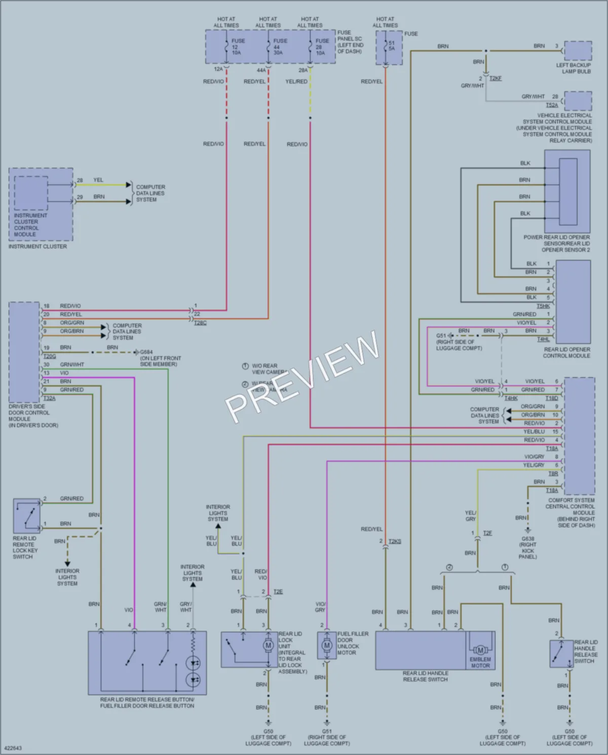 2014 Volkswagen CC Trunk Tailgate Fuel Door wiring diagram preview