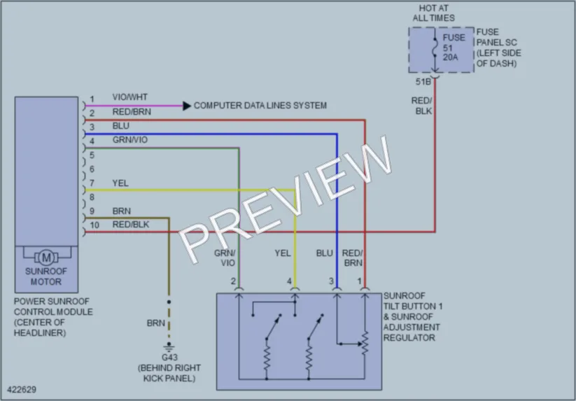 2014 Volkswagen 4D Sedan Power Top Sunroof wiring diagram preview
