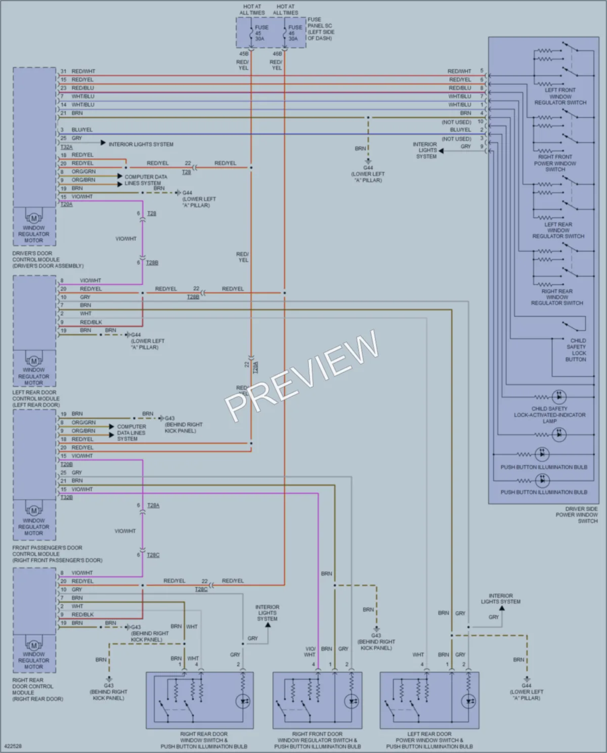 2014 Volkswagen 4D Sedan Power Windows wiring diagram preview