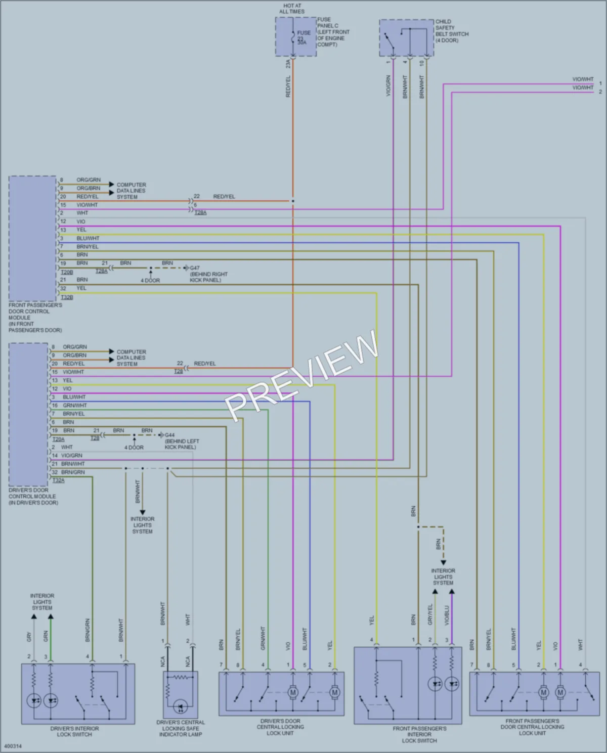 2014 Volkswagen GTI Power Door Locks wiring diagram preview