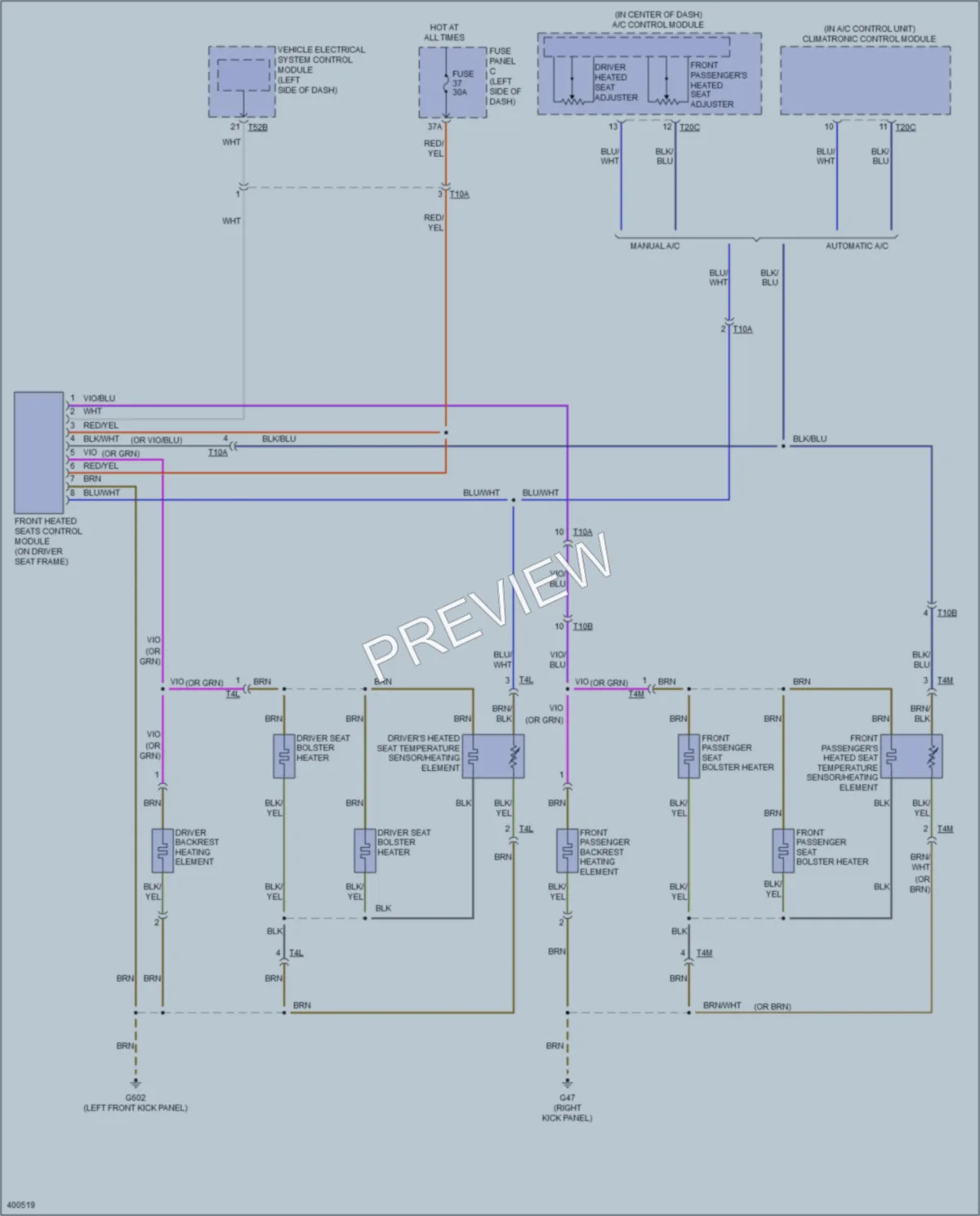 2014 Volkswagen 4D Wagon Power Seats wiring diagram preview
