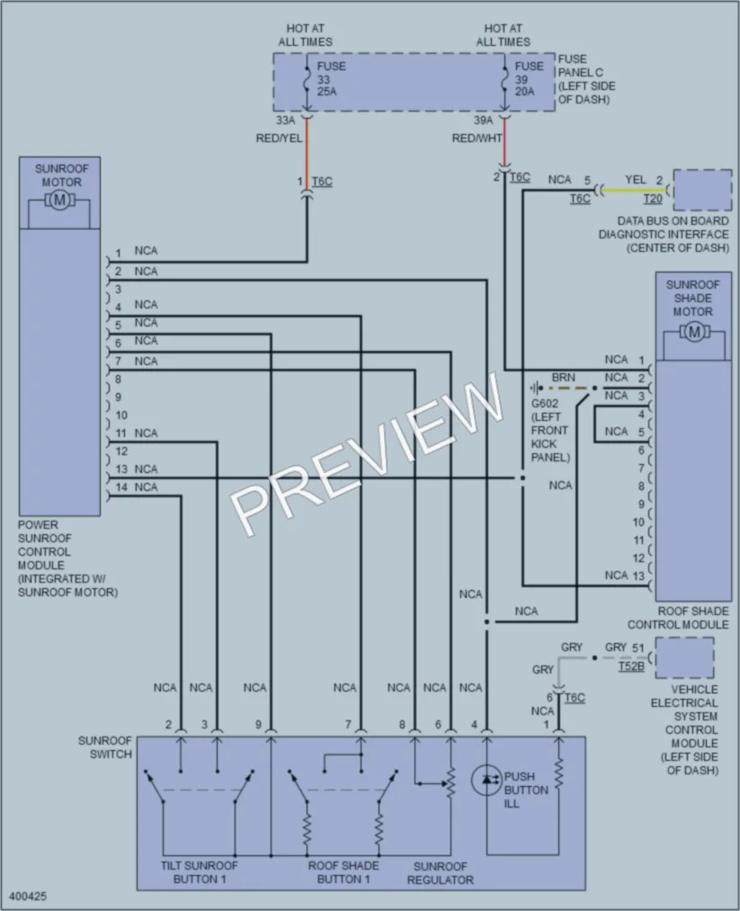 2014 Volkswagen 4D Wagon Power Top Sunroof wiring diagram preview