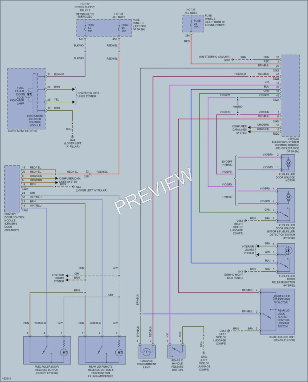 2014 Volkswagen 4D Sedan Trunk Tailgate Fuel Door wiring diagram preview