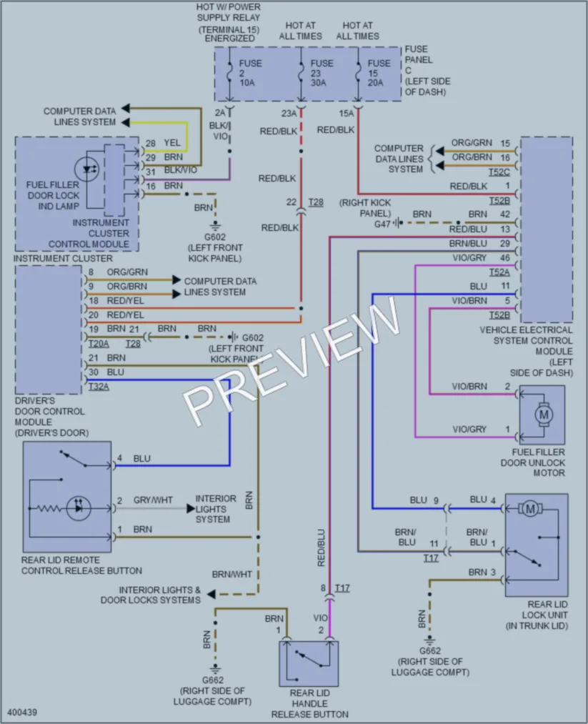 2014 Volkswagen 4D Wagon Trunk Tailgate Fuel Door wiring diagram preview