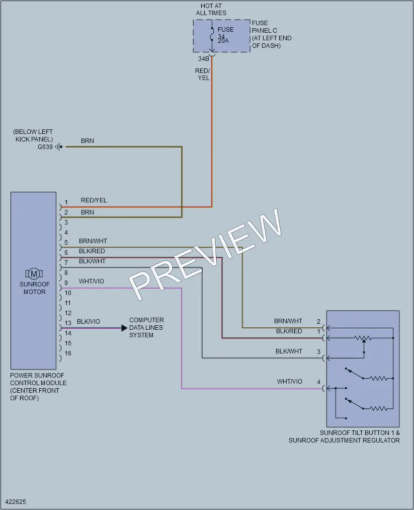 2014 Volkswagen Passat Power Top Sunroof wiring diagram preview