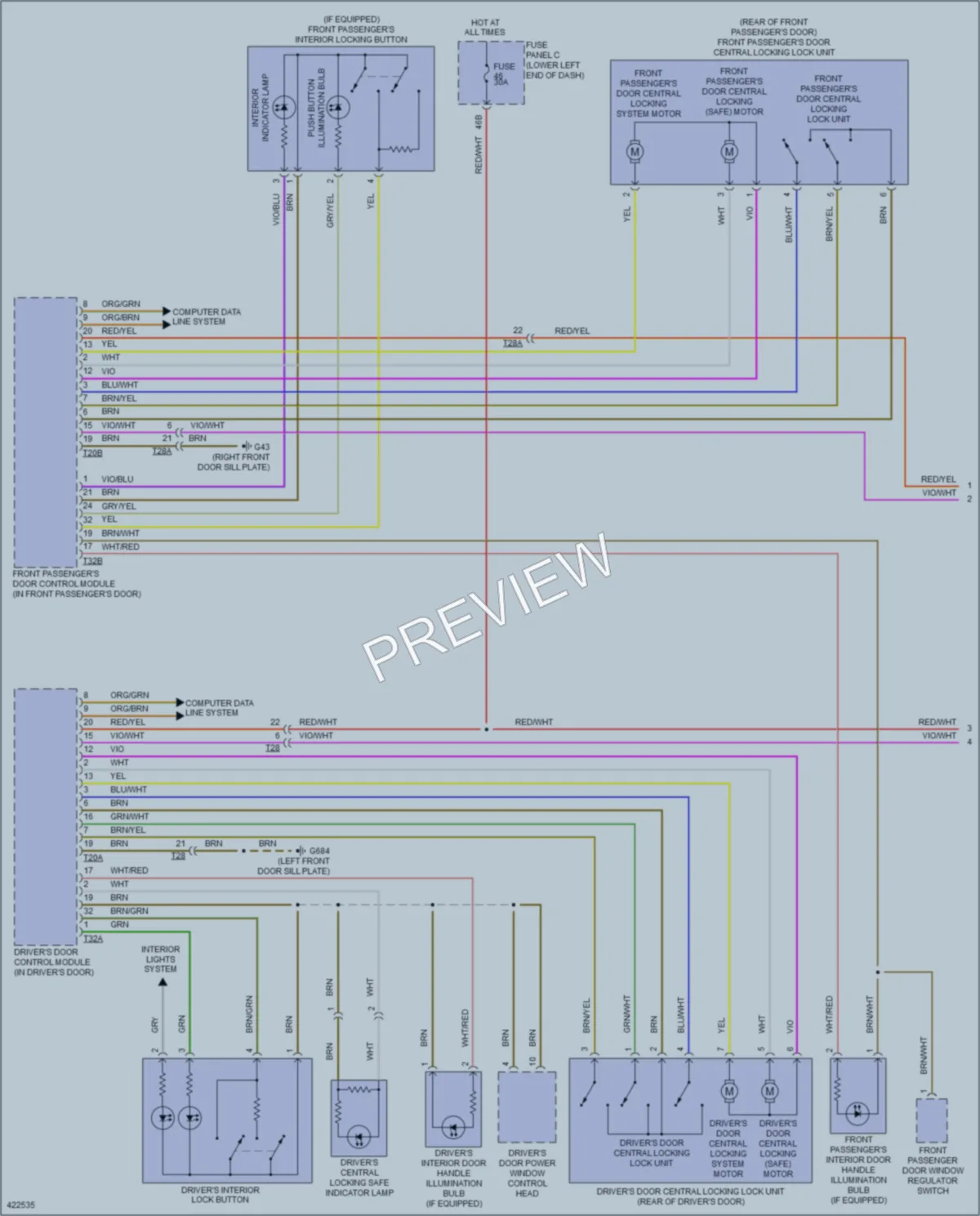 2014 Volkswagen Tiguan Power Door Locks wiring diagram preview