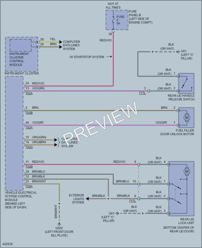 2014 Volkswagen Tiguan Trunk Tailgate Fuel Door wiring diagram preview