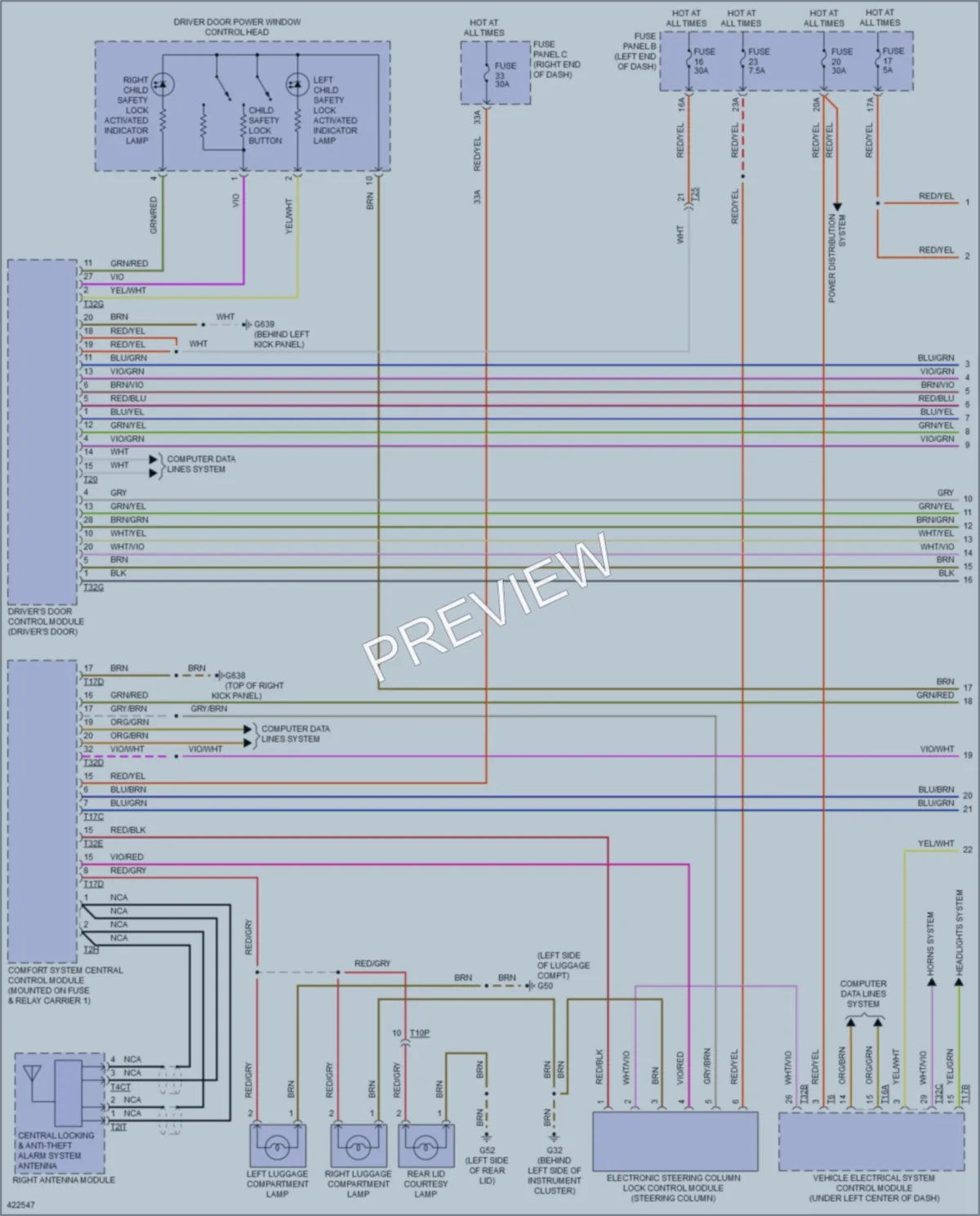 2014 Volkswagen Touareg Power Door Locks wiring diagram preview