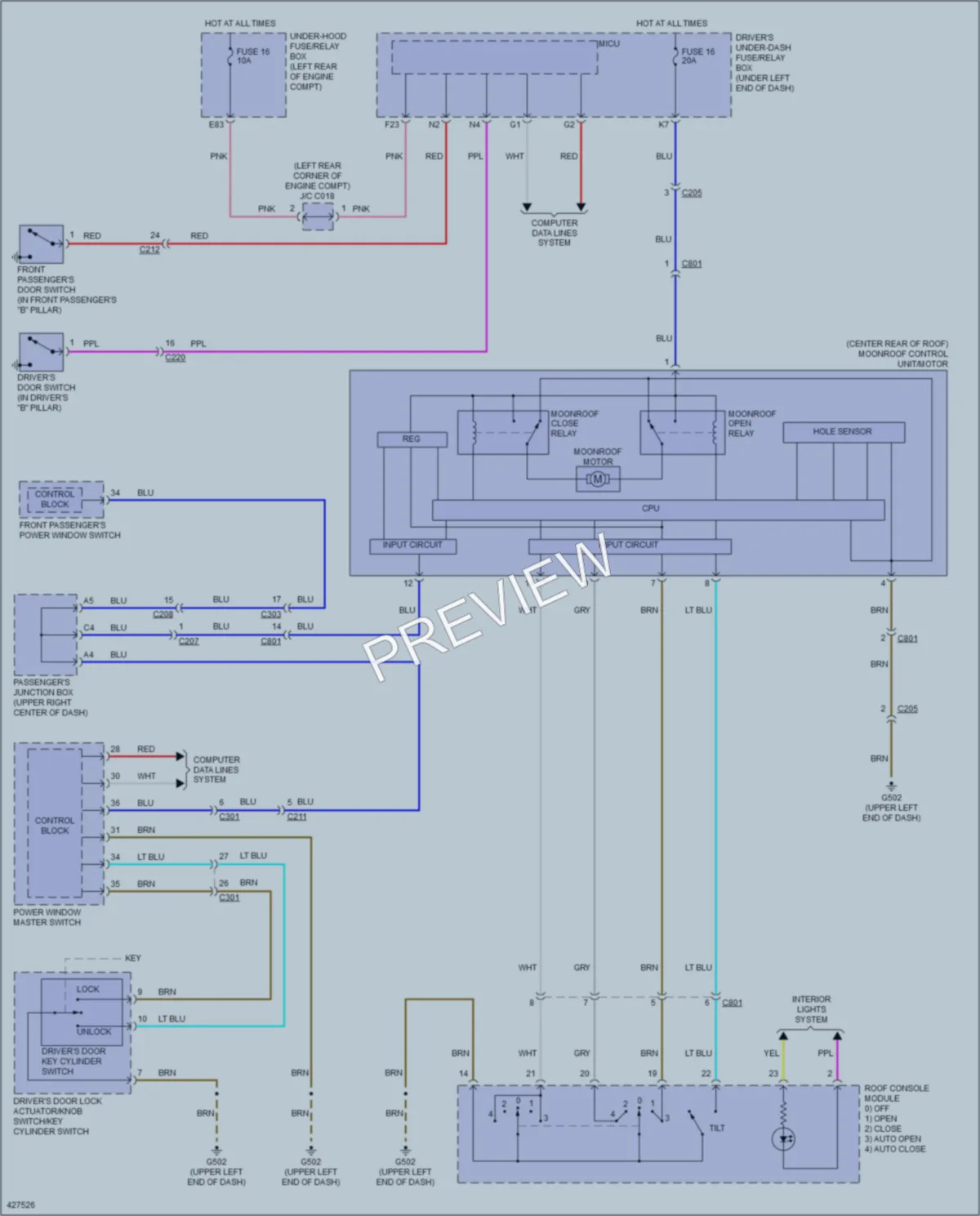 2015 Acura RLX Power Top Sunroof wiring diagram preview