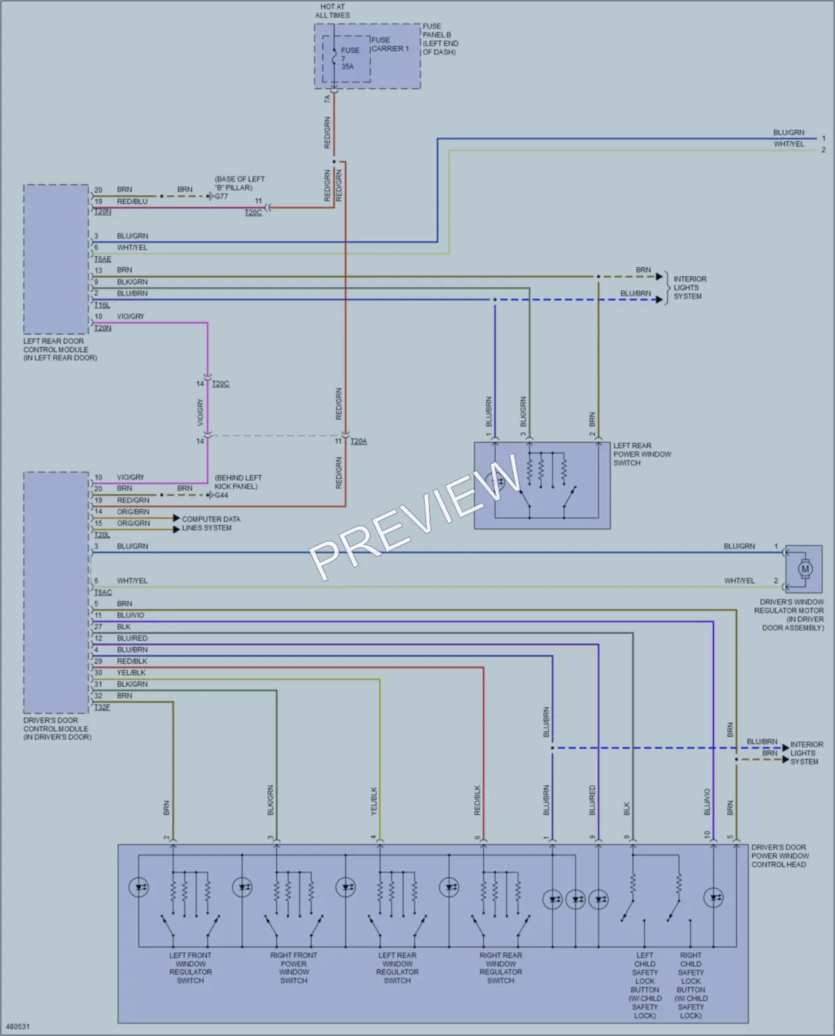 2015 Audi Q7 Power Windows wiring diagram preview