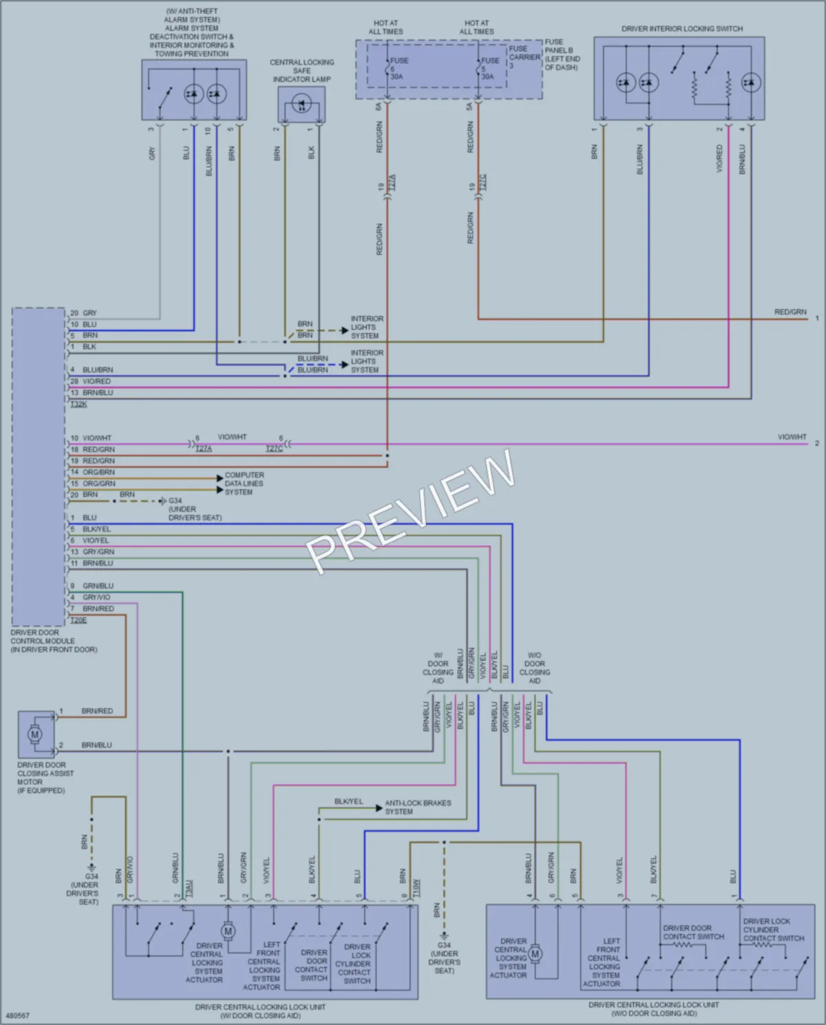 2015 Audi RS7 Power Door Locks wiring diagram preview