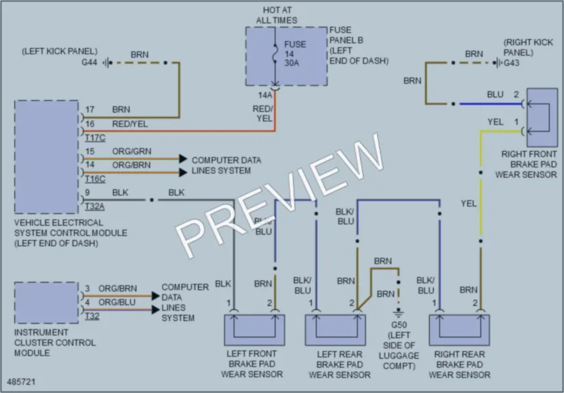 2015 Audi RS7 Warning Systems wiring diagram preview
