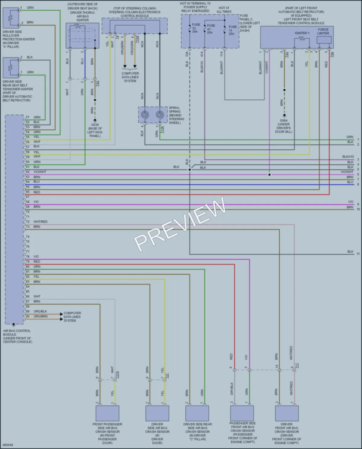 2015 Audi S3 Supplemental Restraints wiring diagram preview