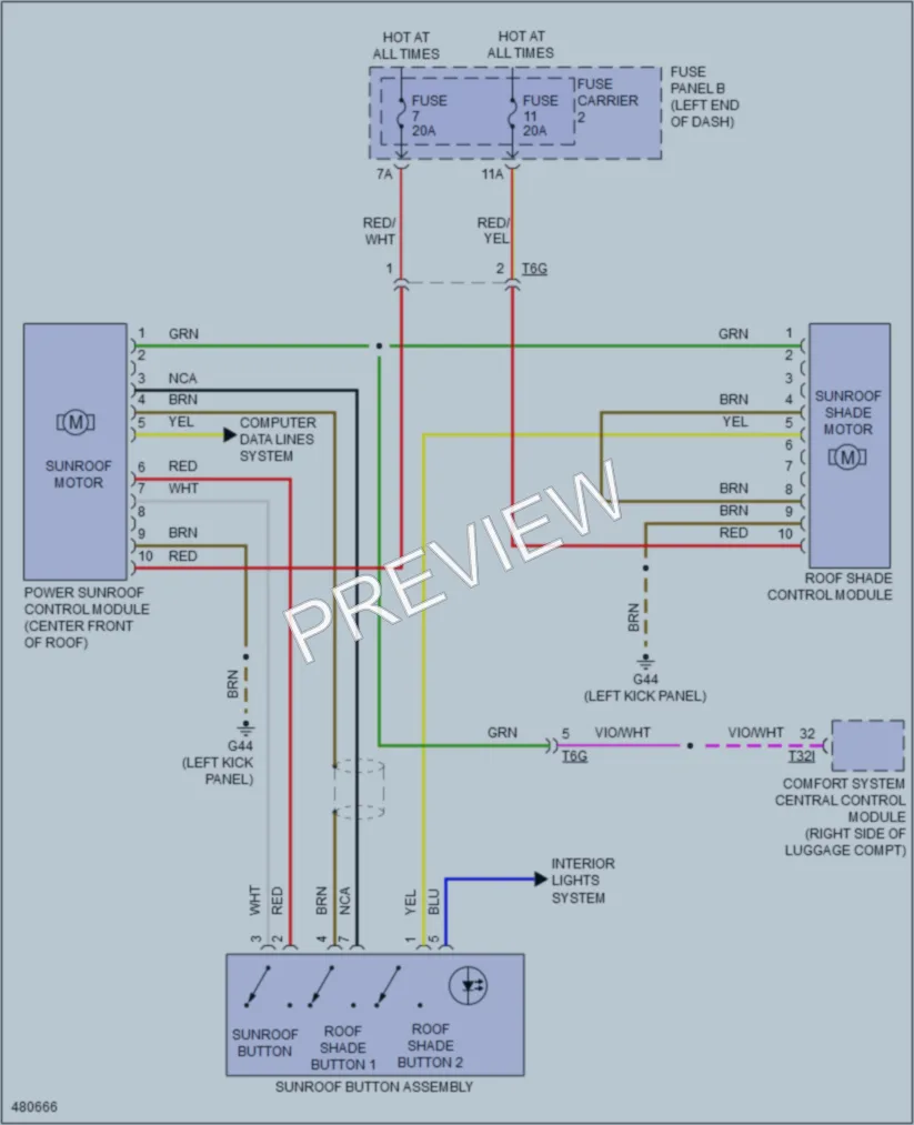 2015 Audi S7 Power Top Sunroof wiring diagram preview
