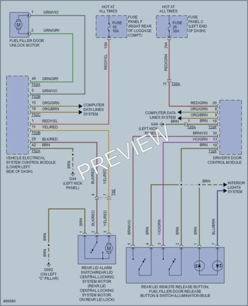 2015 Audi TTS Trunk Tailgate Fuel Door wiring diagram preview
