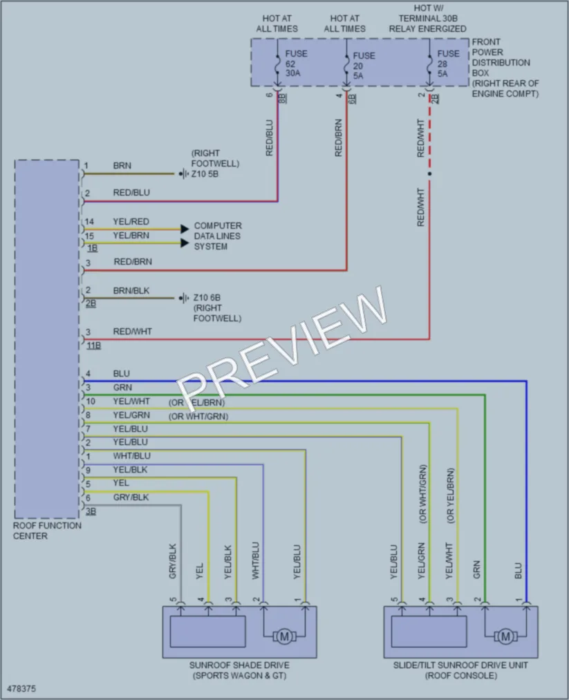 2015 BMW 320i Power Top Sunroof wiring diagram preview