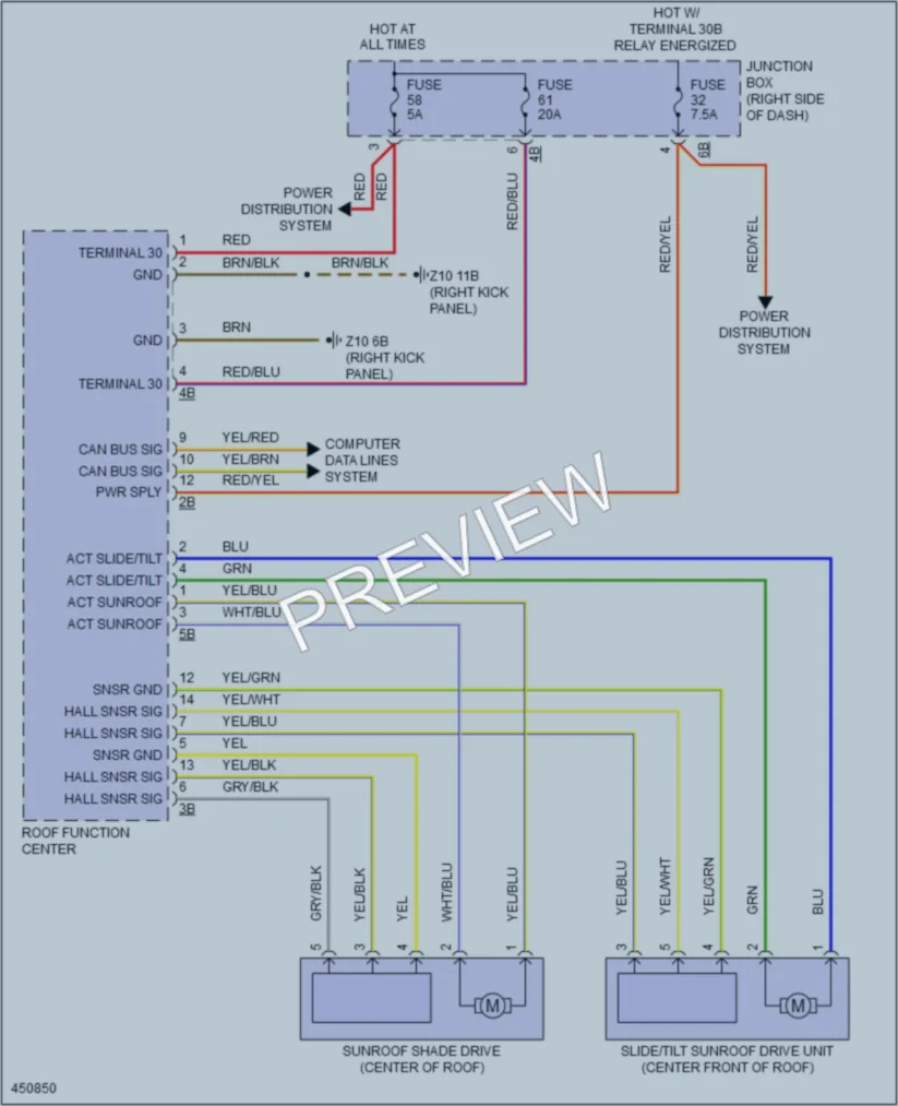 2015 BMW 740Li Power Top Sunroof wiring diagram preview