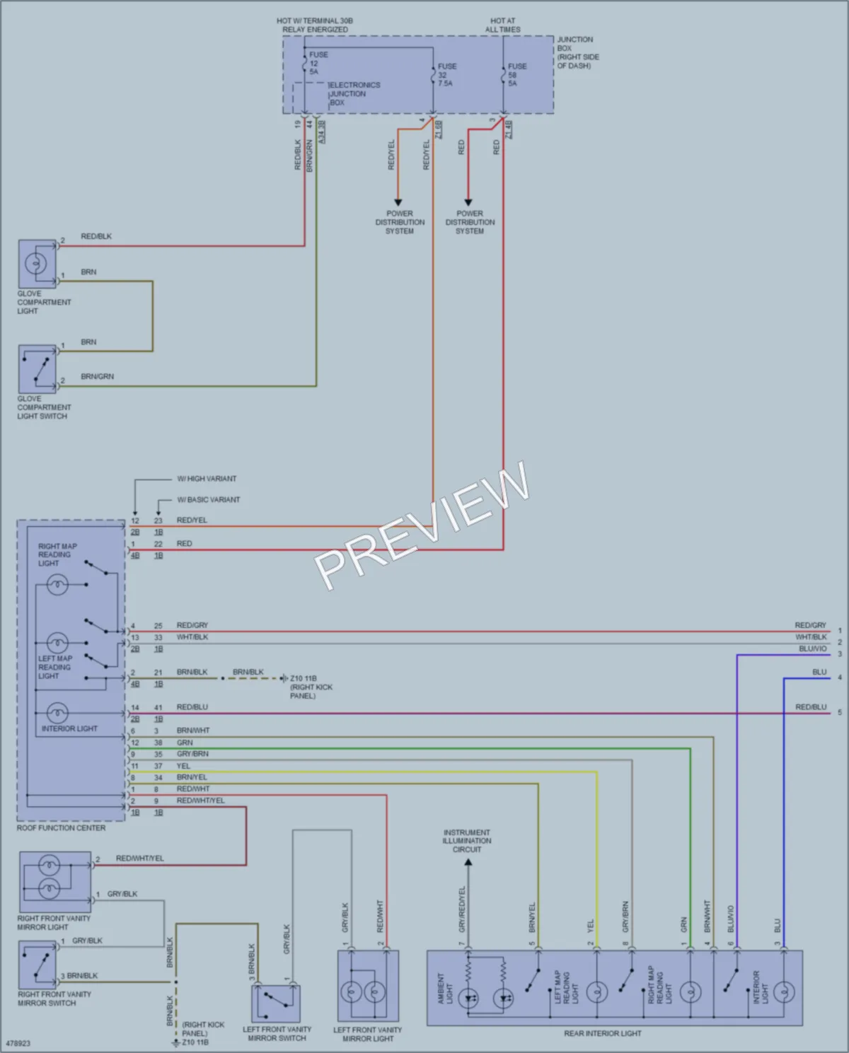 2015 BMW ActiveHybrid5 Interior Lights wiring diagram preview