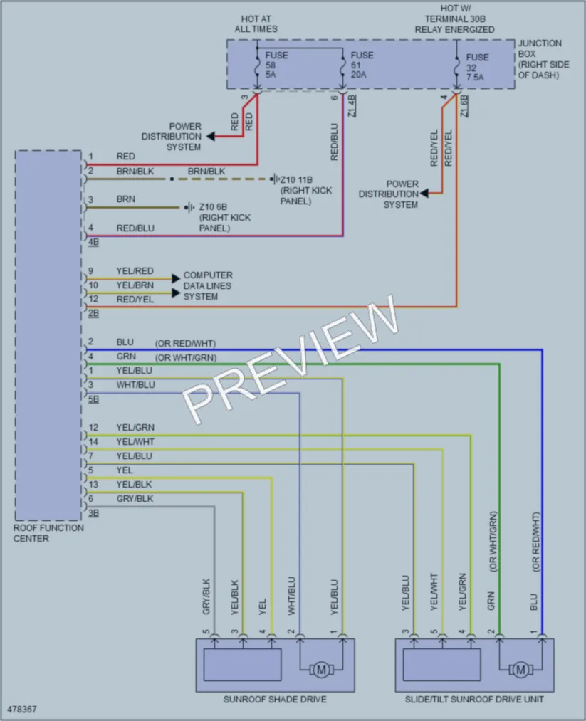 2015 BMW ActiveHybrid5 Power Top Sunroof wiring diagram preview