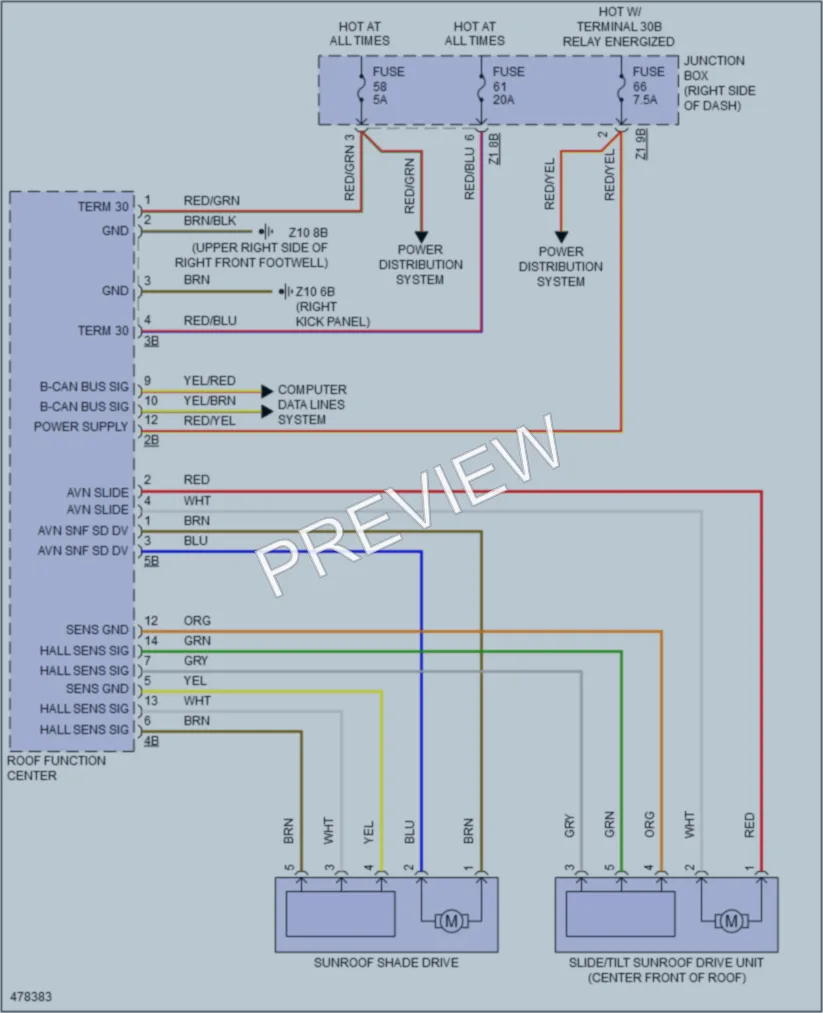 2015 BMW X3 Power Top Sunroof wiring diagram preview