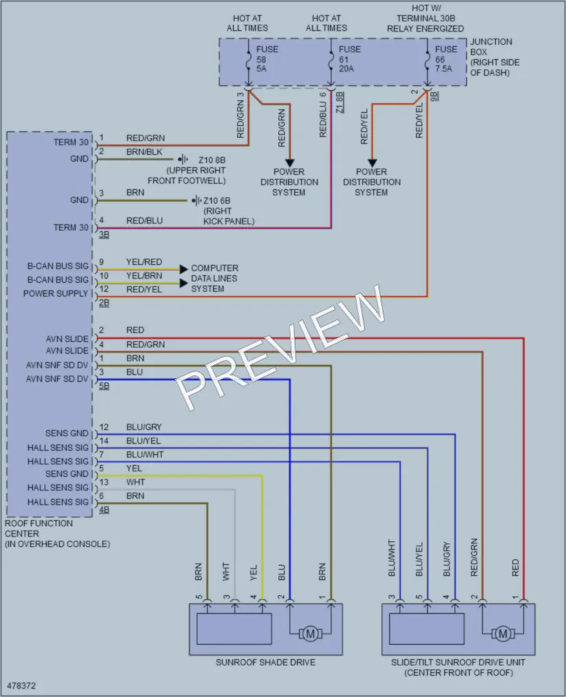 2015 BMW X4 Power Top Sunroof wiring diagram preview