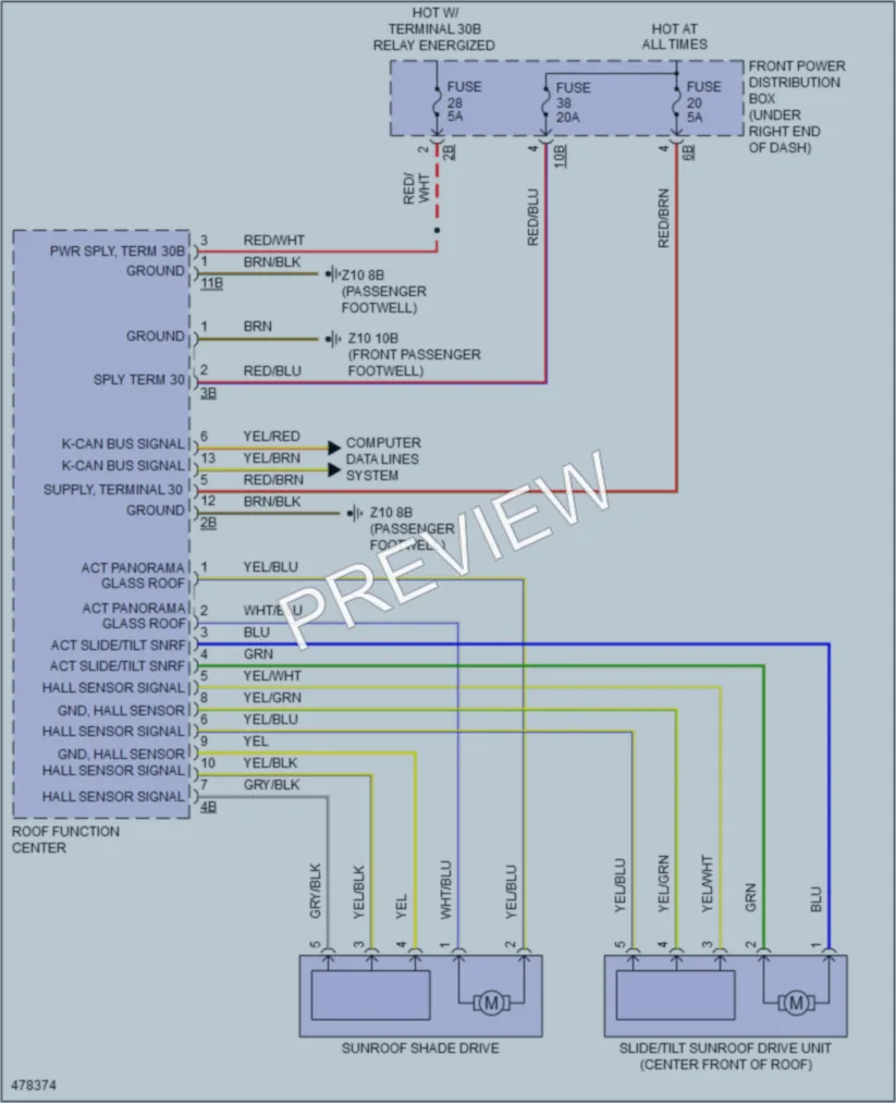 2015 BMW X6M Power Top Sunroof wiring diagram preview