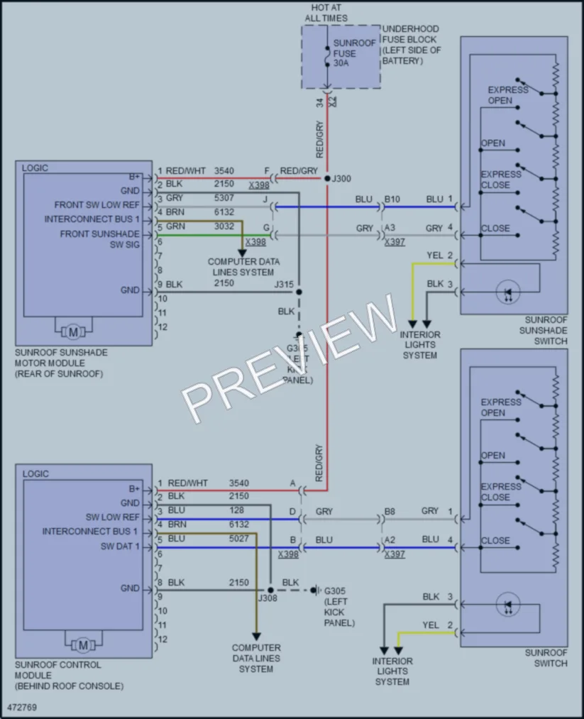 2015 Buick LaCrosse Power Top Sunroof wiring diagram preview