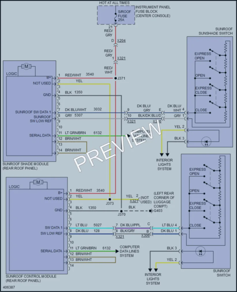 2015 Cadillac SRX Power Top Sunroof wiring diagram preview