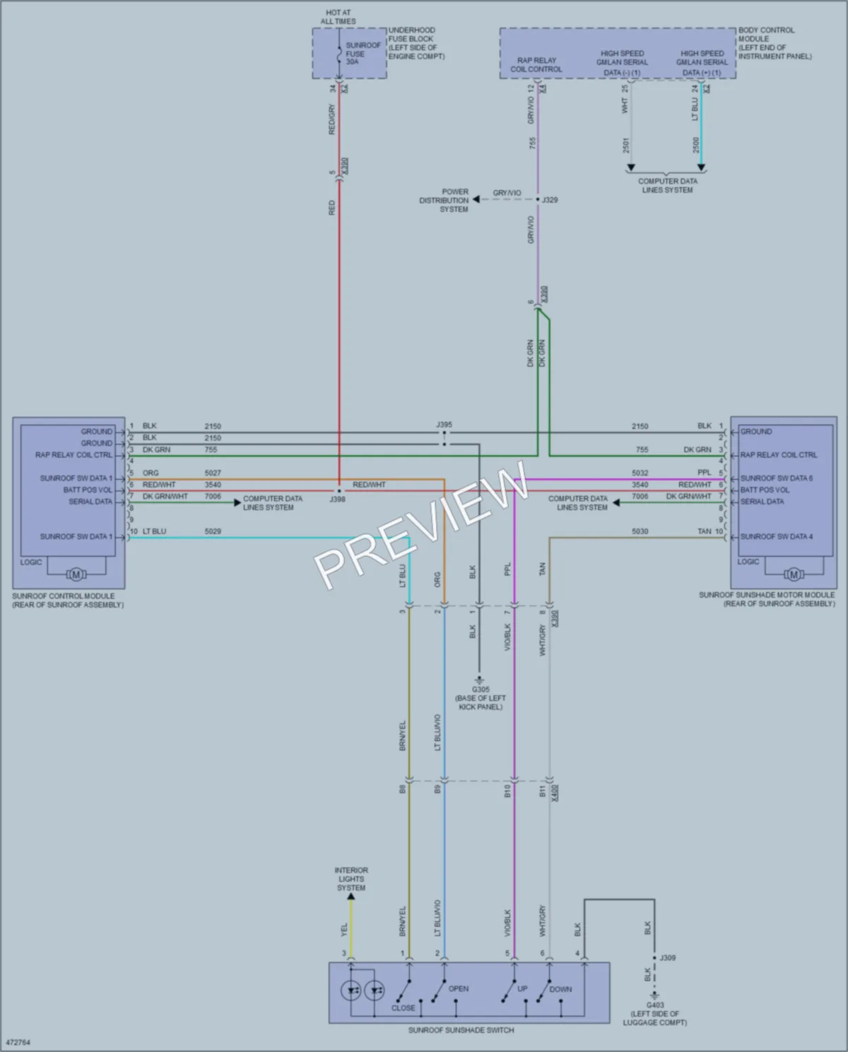 2015 Cadillac XTS Power Top Sunroof wiring diagram preview