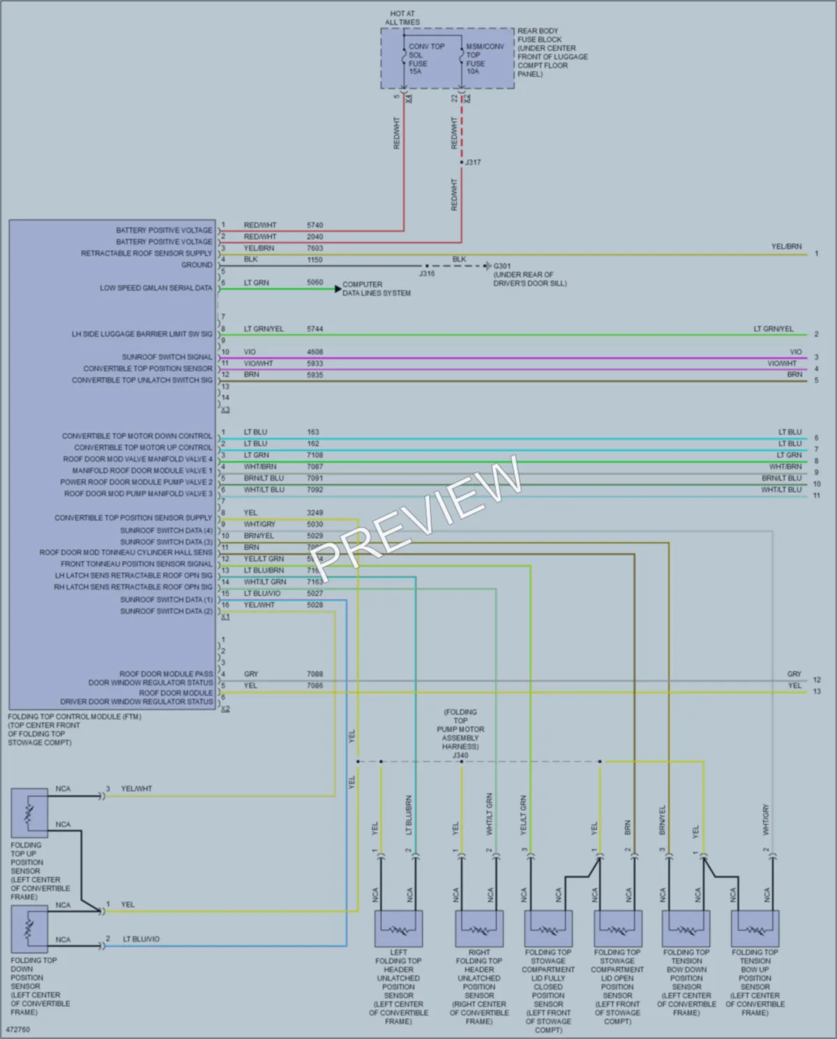 2015 Chevrolet CorvetteZ06 Power Top Sunroof wiring diagram preview