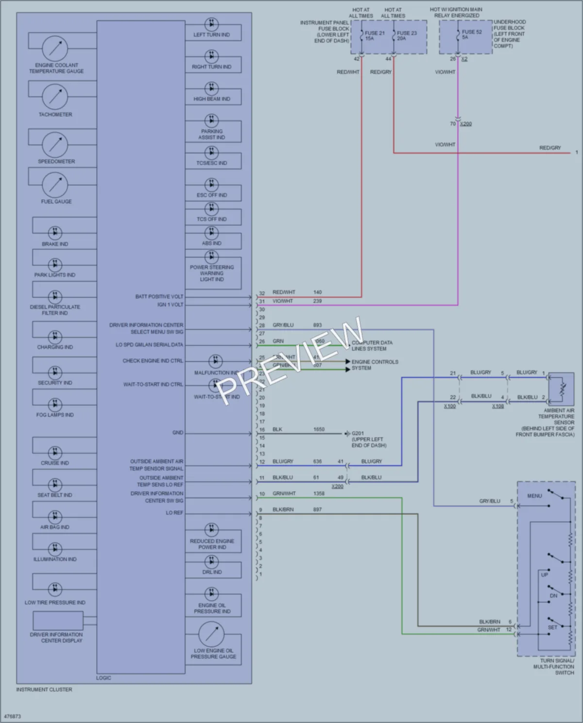 2015 Chevrolet Cruze Instrument Cluster wiring diagram preview