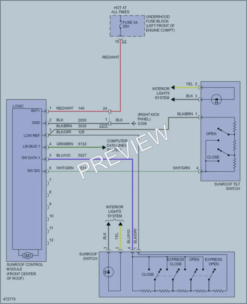 2015 Chevrolet Cruze Power Top Sunroof wiring diagram preview