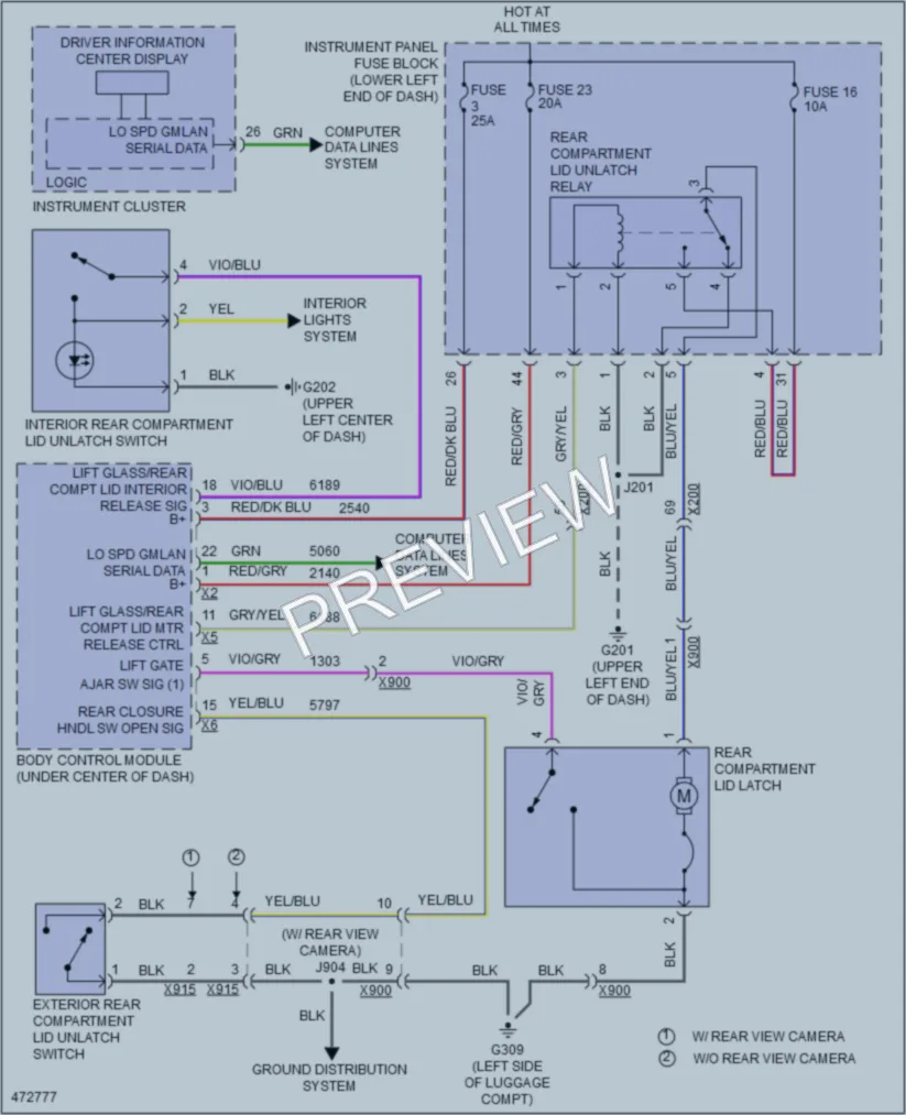 2015 Chevrolet Cruze Trunk Tailgate Fuel Door wiring diagram preview