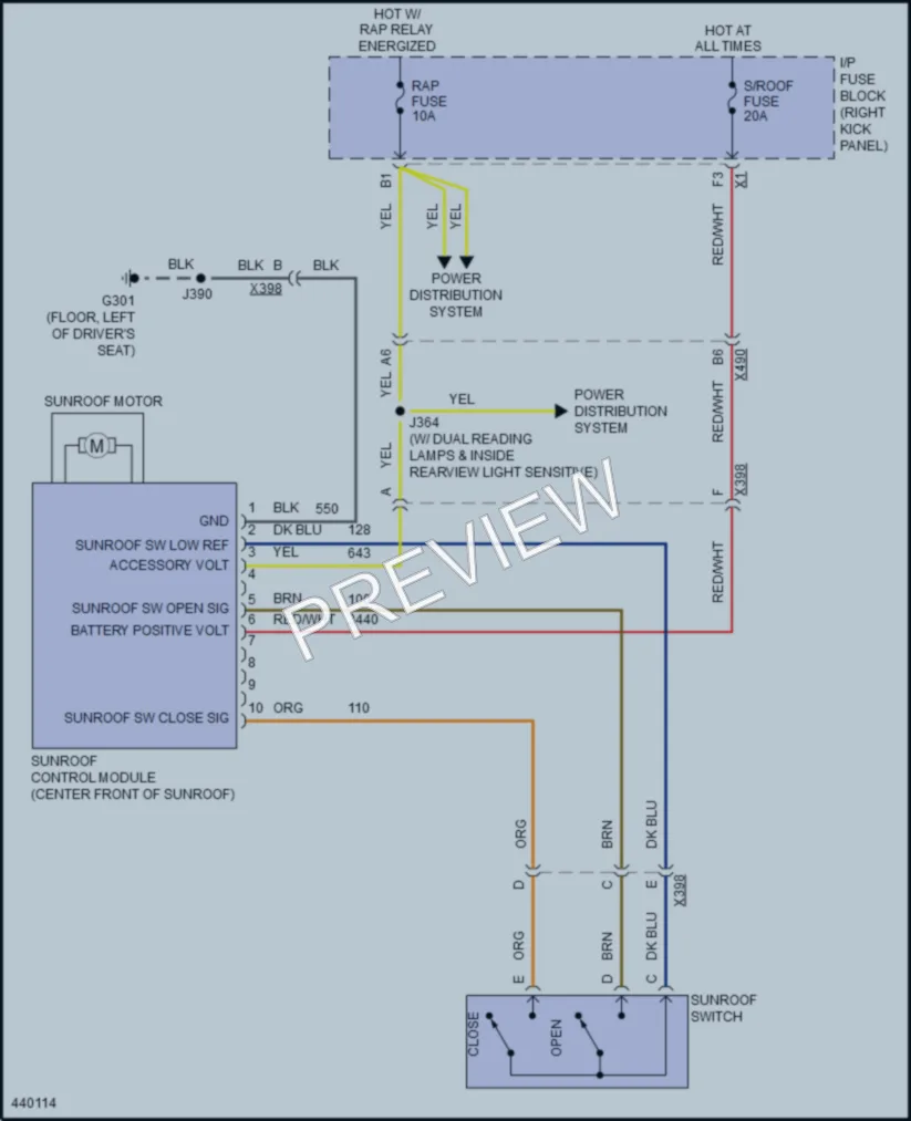 2015 Chevrolet ImpalaLimited Power Top Sunroof wiring diagram preview