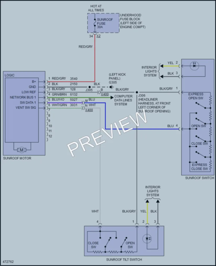 2015 Chevrolet Malibu Power Top Sunroof wiring diagram preview
