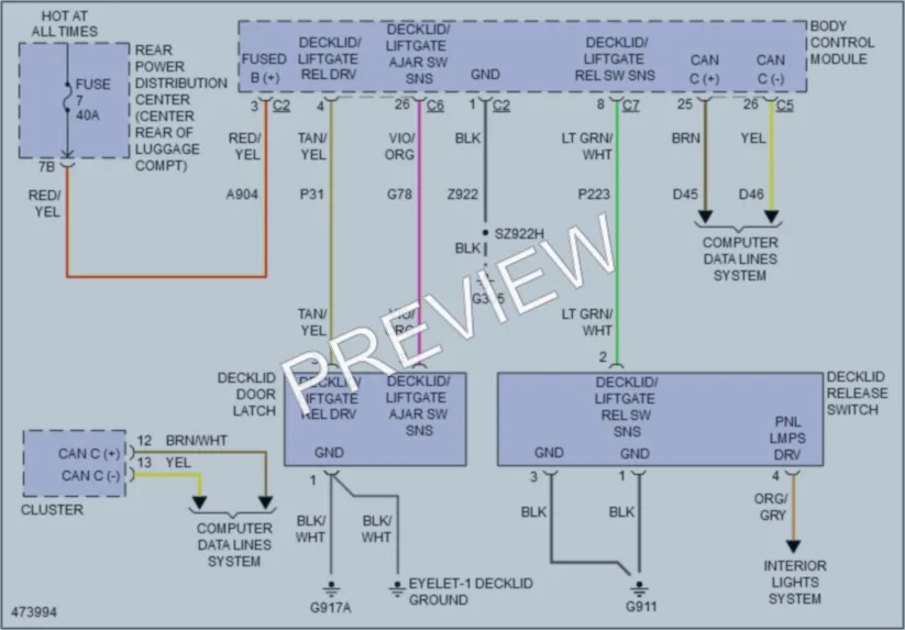2015 Dodge Challenger Trunk Tailgate Fuel Door wiring diagram preview