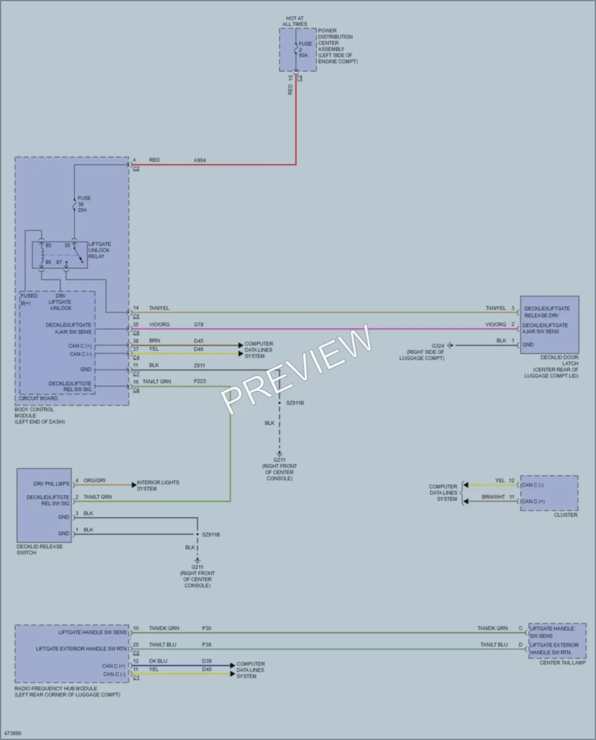 2015 Dodge Dart Trunk Tailgate Fuel Door wiring diagram preview