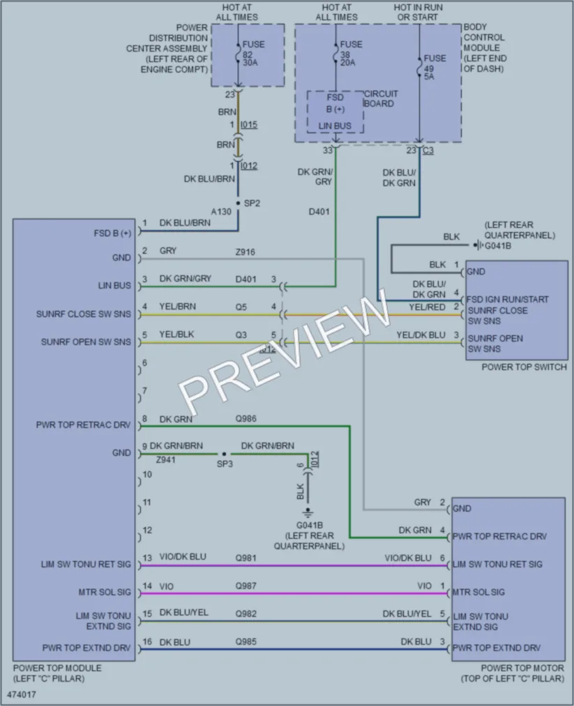 2015 Fiat 500C Power Top Sunroof wiring diagram preview
