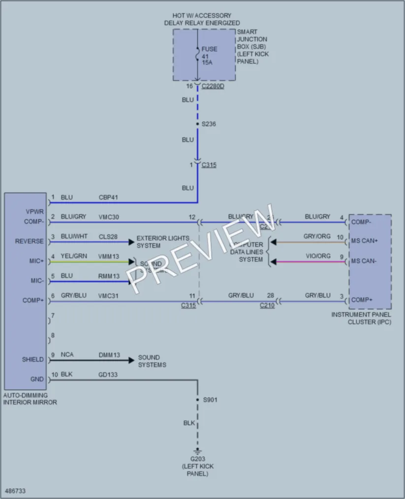 2015 Ford E350Econoline Power Mirrors wiring diagram preview