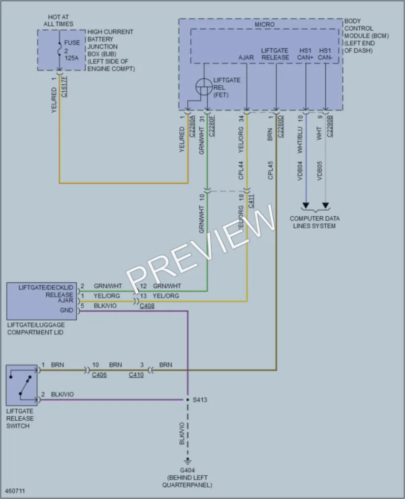 2015 Ford Edge Trunk Tailgate Fuel Door wiring diagram preview