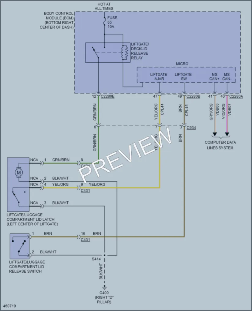 2015 Ford Escape Trunk Tailgate Fuel Door wiring diagram preview