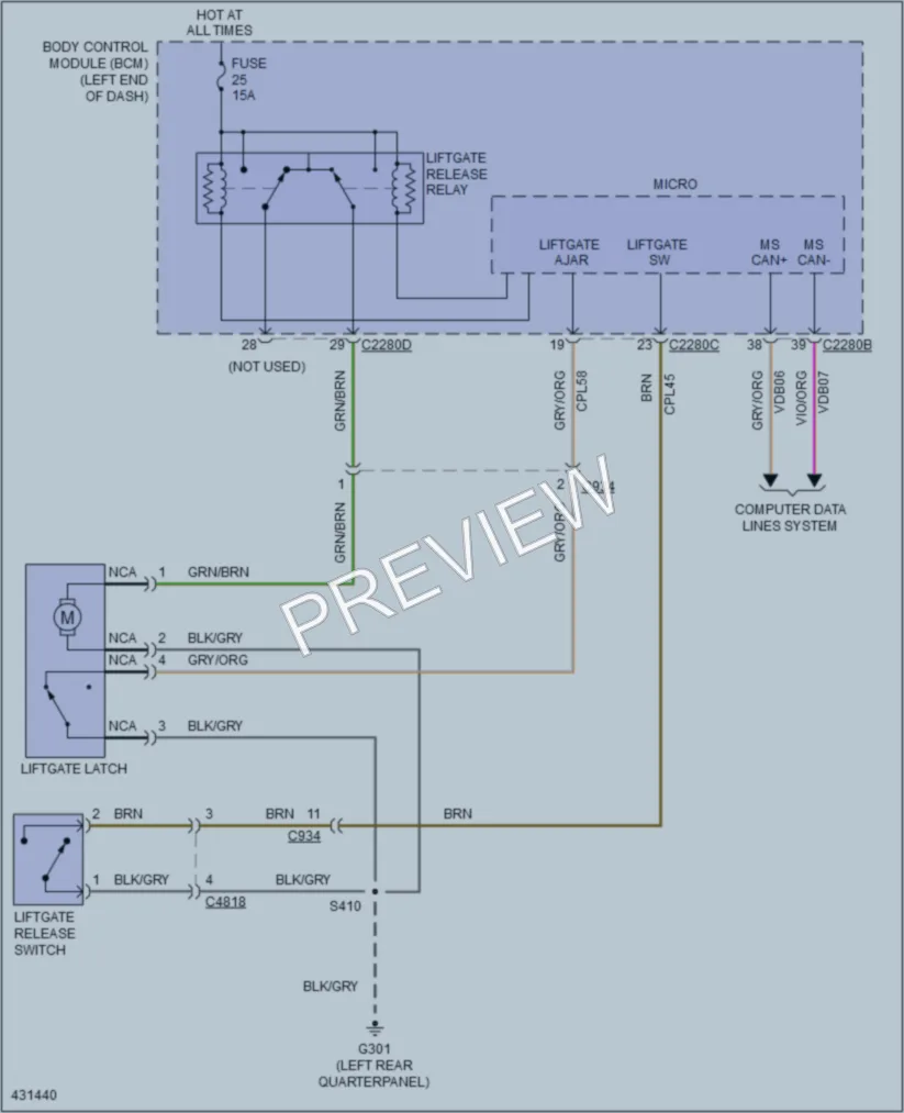 2015 Ford Explorer Trunk Tailgate Fuel Door wiring diagram preview