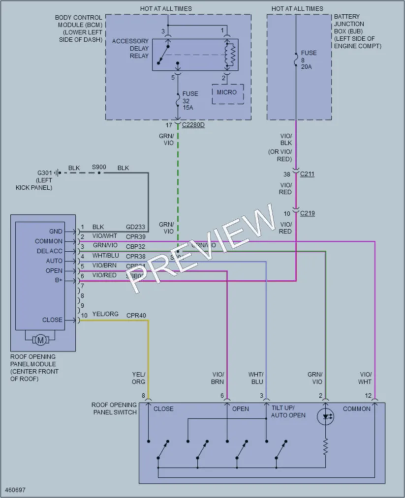 2015 Ford Flex Power Top Sunroof wiring diagram preview