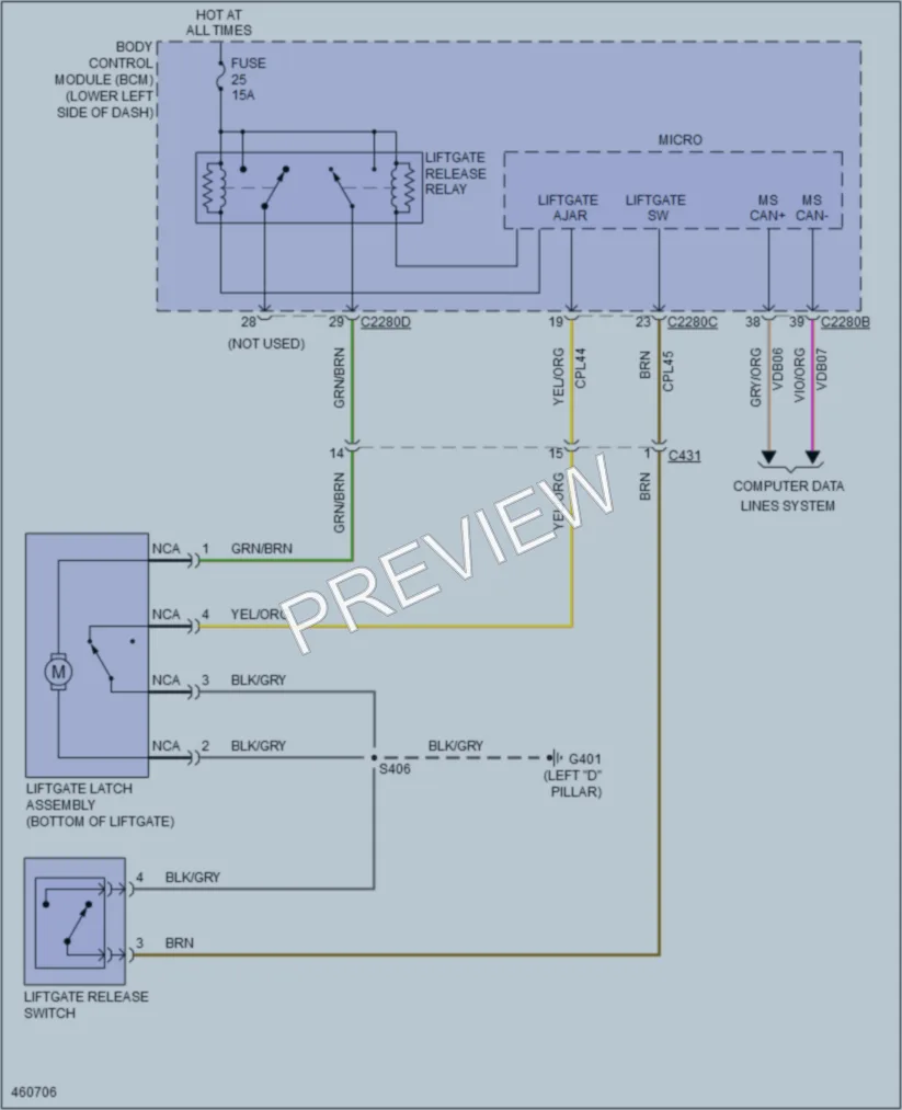 2015 Ford Flex Trunk Tailgate Fuel Door wiring diagram preview