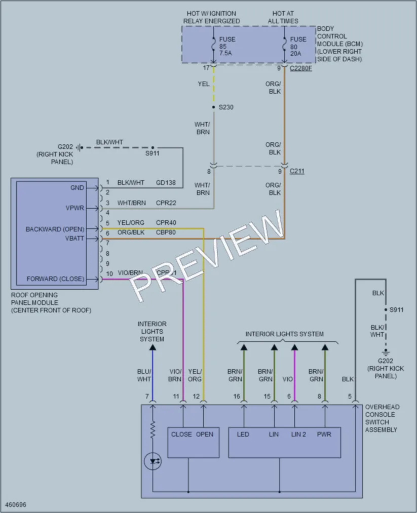 2015 Ford Focus Power Top Sunroof wiring diagram preview