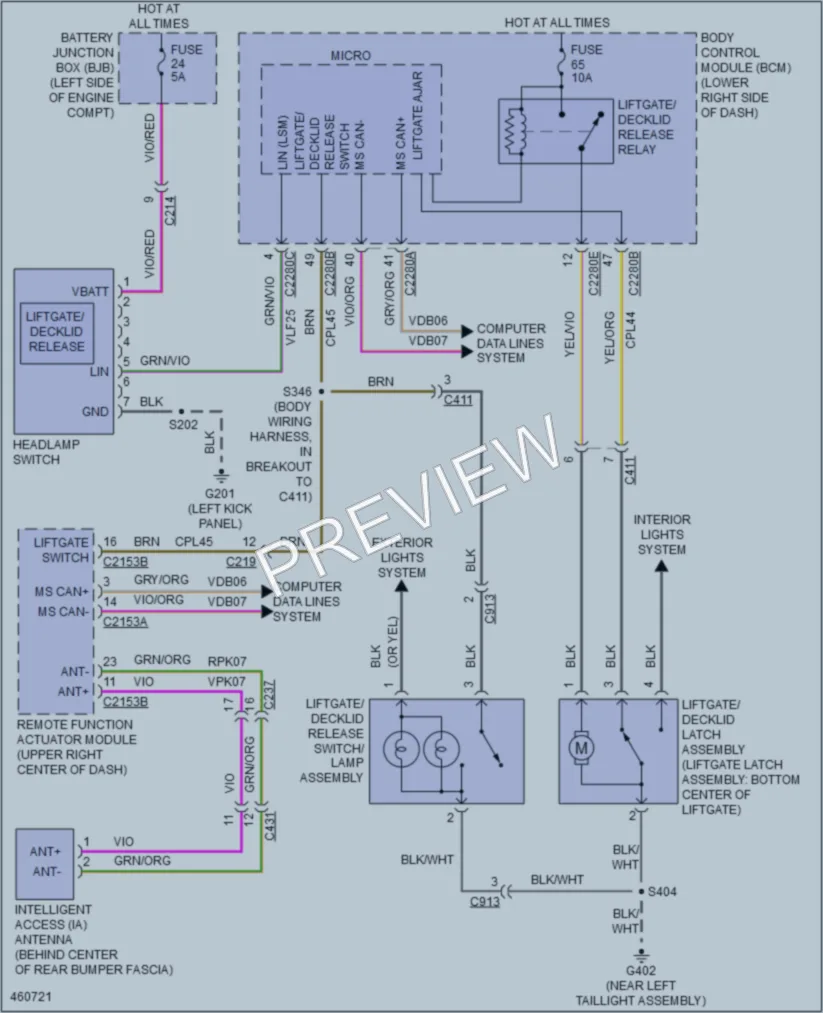 2015 Ford Focus Trunk Tailgate Fuel Door wiring diagram preview