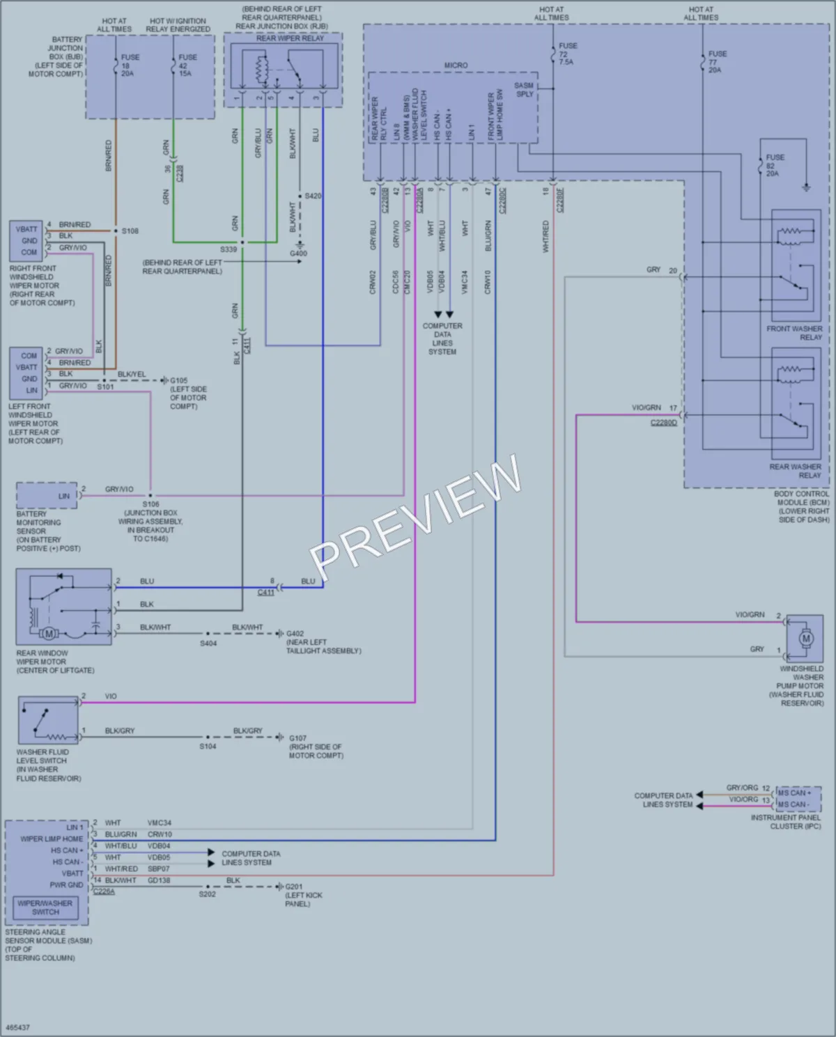 2015 Ford FocusElectric Wiper Washer wiring diagram preview