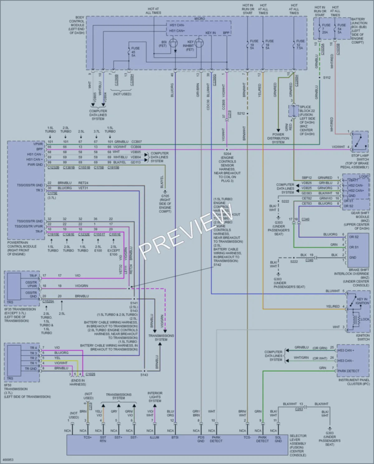 2015 Ford Fusion Shift Interlock wiring diagram preview