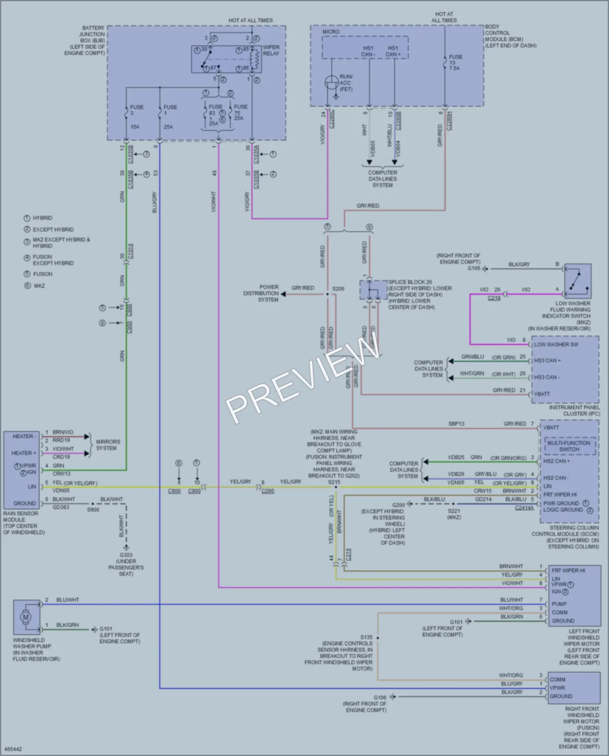 2015 Ford Fusion Wiper Washer wiring diagram preview